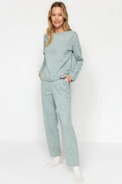 Trendyol Conjunto pijama con estrellas menta100% algod&oacute;n^Mujer Pijamas