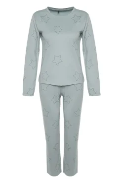 Trendyol Conjunto pijama con estrellas menta100% algod&oacute;n^Mujer Pijamas