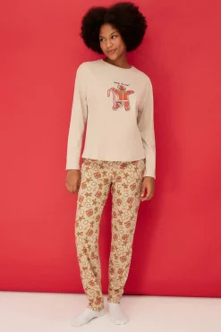 Trendyol Conjunto pijama Galleta jengibre Navidad beige^Mujer Pijamas