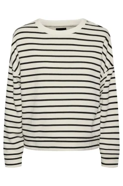 Pieces Cotton sweatshirt with striped print. Closed collar and long sleeves. Soft texture.^Mujer Sudaderas|Total Look