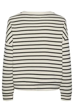 Pieces Cotton sweatshirt with striped print. Closed collar and long sleeves. Soft texture.^Mujer Sudaderas|Total Look
