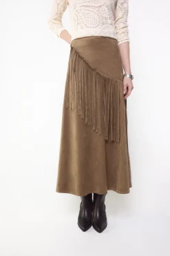 Slowlove Falda antelina con flecos^Mujer Faldas