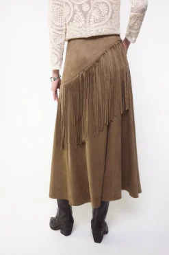 Slowlove Falda antelina con flecos^Mujer Faldas