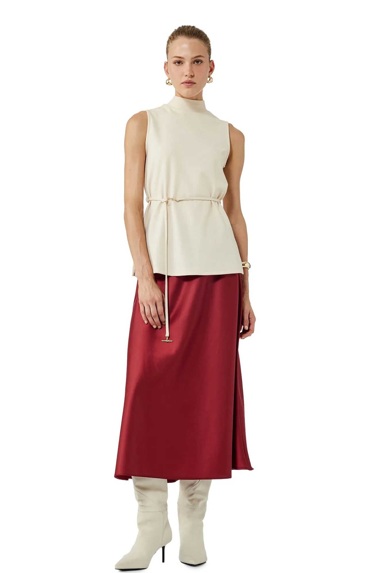 Koton Falda midi de corte regular con cintura est&aacute;ndar^Mujer Faldas