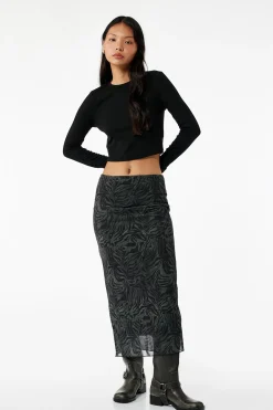 Koton Falda midi de tul con estampado animal y forro, cintura est&aacute;ndar^Mujer Faldas