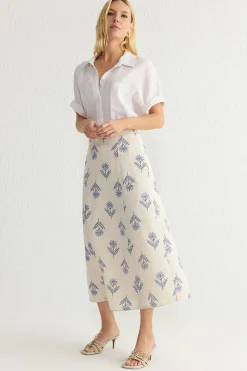 Trendyol Falda midi estampada^Mujer Lino|Faldas