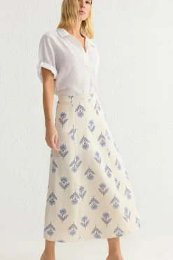 Trendyol Falda midi estampada^Mujer Lino|Faldas