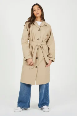 Brave Soul Gabardina larga con cintur&oacute;n^Mujer Gabardinas|Abrigos