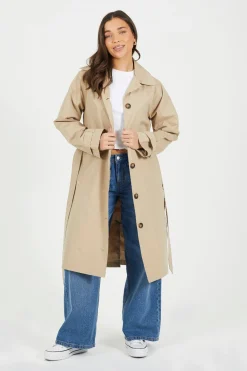Brave Soul Gabardina larga con cintur&oacute;n^Mujer Gabardinas|Abrigos