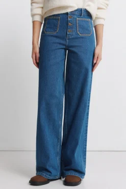 Springfield Jeans super wide bolsillos plastr&oacute;n^Mujer Jeans