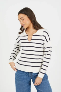 Brave Soul Jersey a rayas con cuello polo^Mujer Jerséis Y Cárdigans|Polos