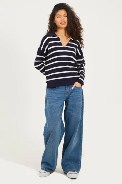 Brave Soul Jersey a rayas con cuello polo^Mujer Jerséis Y Cárdigans