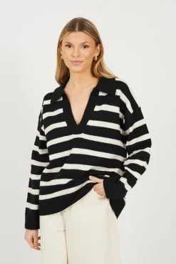 Brave Soul Jersey a rayas con cuello pico^Mujer Jerséis Y Cárdigans|Polos