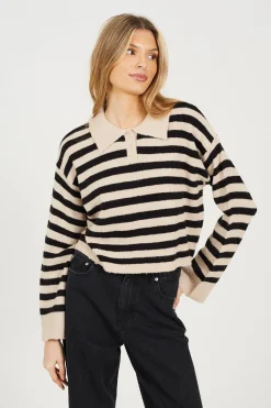 Brave Soul Jersey a rayas con cuello polo^Mujer Jerséis Y Cárdigans