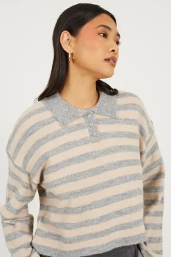 Brave Soul Jersey a rayas con cuello polo^Mujer Jerséis Y Cárdigans