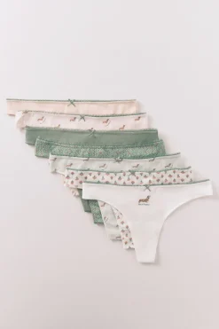 Women'secret Pack 7 tangas algod&oacute;n rosa y verde^Mujer Braguitas