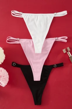 Trendyol Pack de 3 tangas canal&eacute; detalle coraz&oacute;n^Mujer Braguitas