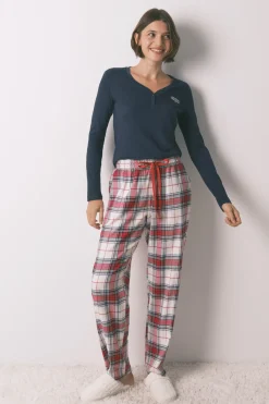 Women'secret Pantal&oacute;n largo algod&oacute;n franela cuadros rojo^Mujer Pijamas