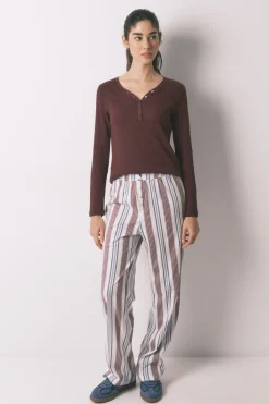 Women'secret Pantal&oacute;n largo 100% algod&oacute;n rayas granate^Mujer Pijamas