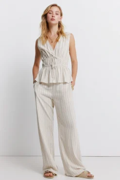 Springfield Pantalón largo ancho rayas^Mujer Lino|Pantalones