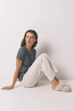 Women'secret Pantal&oacute;n largo franela blanco print cuadros^Mujer Pijamas