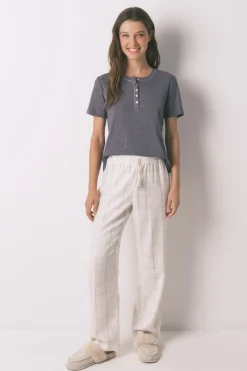Women'secret Pantal&oacute;n largo franela blanco print cuadros^Mujer Pijamas
