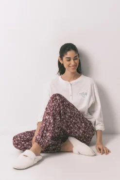 Women'secret Pantal&oacute;n largo granate flores^Mujer Pijamas