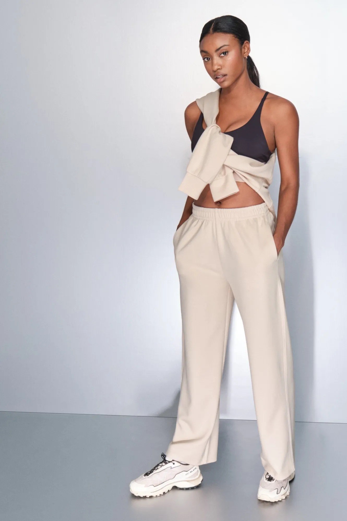 Dash and Stars Pantalón recto ancho canalé beige^Mujer Deporte