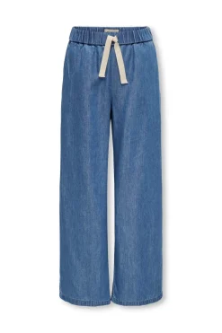 Only Girls Pantal&oacute;n vaquero ancho con cintura fruncida y cord&oacute;n^Niños Jeans