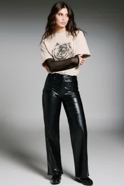 Only Pantalón wide leg piel vegana^Mujer Pantalones