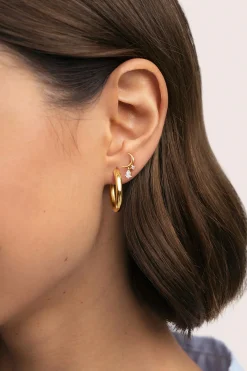 Singularu Pendiente Suelto Luna Spark Plata Ba&ntilde;o Oro^Mujer Bisutería