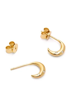 Singularu Pendientes Aro Mini Luna Plata Ba&ntilde;o Oro^Mujer Bisutería