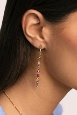 Singularu Pendientes Long Iris Colors Ba&ntilde;o Oro^Mujer Bisutería