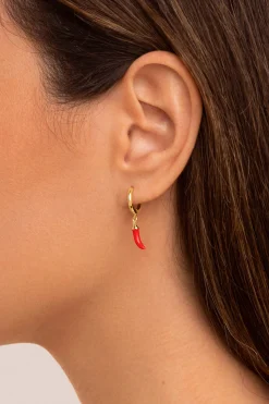 Singularu Pendientes Suelto Aro Chili Enamel Ba&ntilde;o Oro^Mujer Bisutería