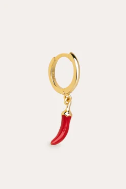 Singularu Pendientes Suelto Aro Chili Enamel Ba&ntilde;o Oro^Mujer Bisutería