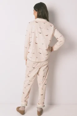 Women'secret Pijama camisero largo 100% algod&oacute;n estampado rayas y perritos^Mujer Pijamas