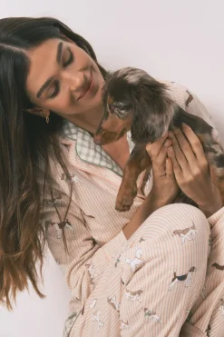 Women'secret Pijama camisero largo 100% algod&oacute;n estampado rayas y perritos^Mujer Pijamas