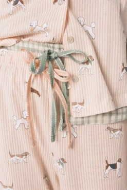 Women'secret Pijama camisero largo 100% algod&oacute;n estampado rayas y perritos^Mujer Pijamas