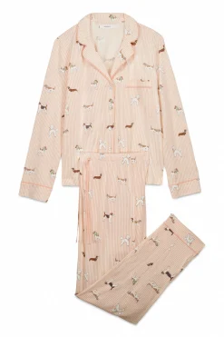 Women'secret Pijama camisero largo 100% algod&oacute;n estampado rayas y perritos^Mujer Pijamas