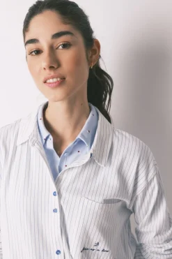 Women'secret Pijama camisero largo 100% algod&oacute;n rayas^Mujer Pijamas