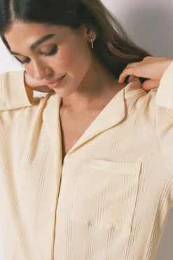 Women'secret Pijama camisero largo algod&oacute;n canal&eacute; amarillo^Mujer Pijamas