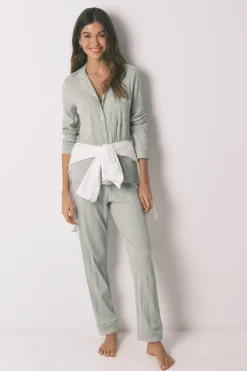 Women'secret Pijama camisero largo algodón canalé^Mujer Pijamas