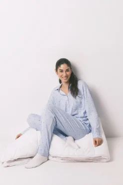 Women'secret Pijama camisero largo azul puntos^Mujer Pijamas
