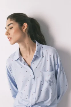 Women'secret Pijama camisero largo azul puntos^Mujer Pijamas