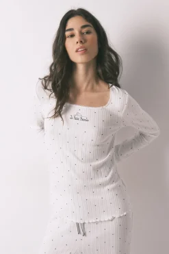 Women'secret Pijama largo canalé blanco estampado estrellas^Mujer Pijamas