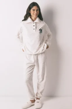 Women'secret Pijama largo polar estampado nubes^Mujer Pijamas