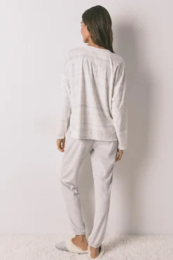 Women'secret Pijama largo polar suave cenefas gris^Mujer Pijamas