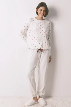 Women'secret Pijama largo terciopelo blanco flores^Mujer Pijamas