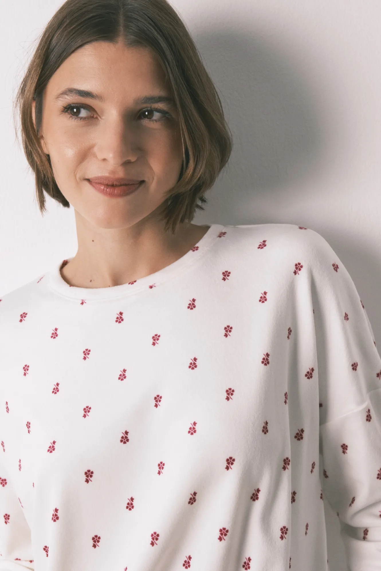 Women'secret Pijama largo terciopelo blanco flores^Mujer Pijamas