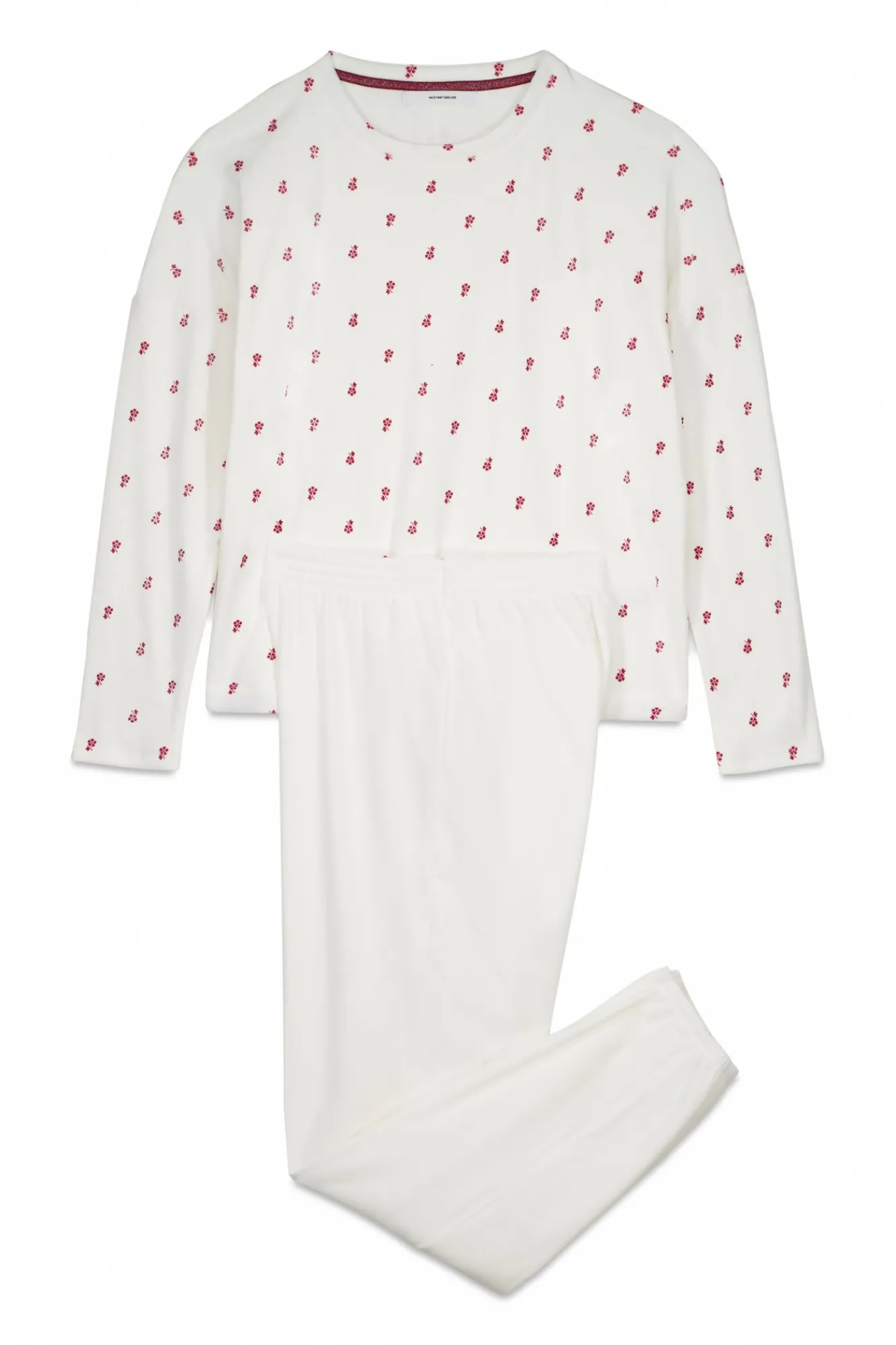 Women'secret Pijama largo terciopelo blanco flores^Mujer Pijamas